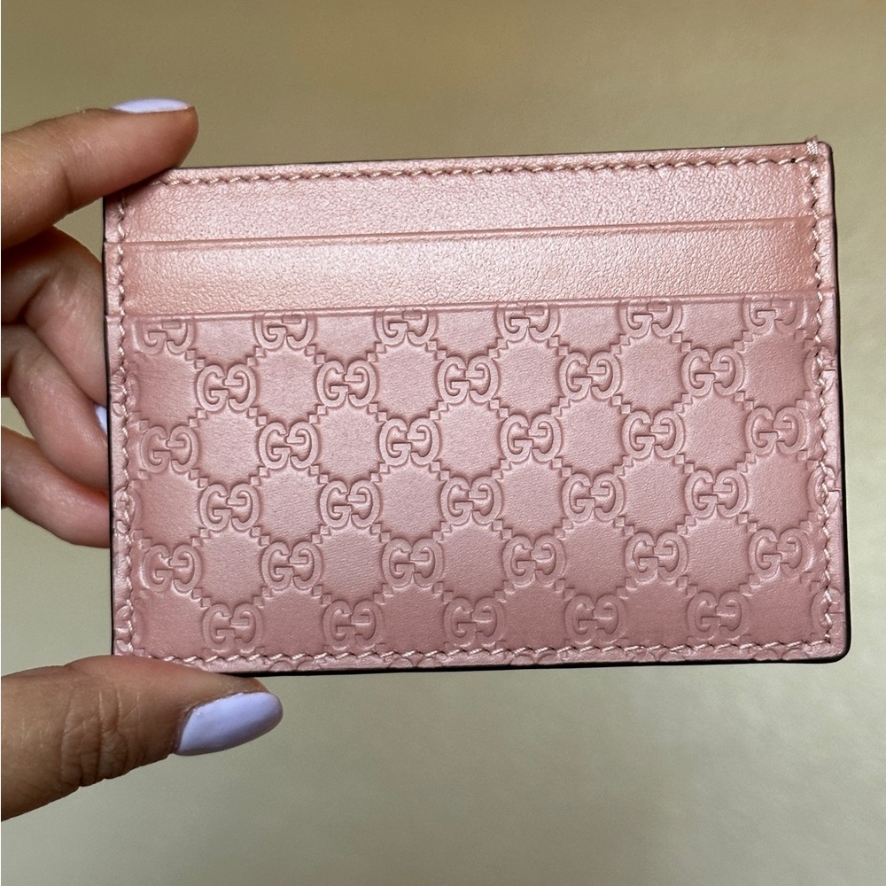 NWOT Gucci Micro Guccissima Leather Card Case Holder Pink with Box